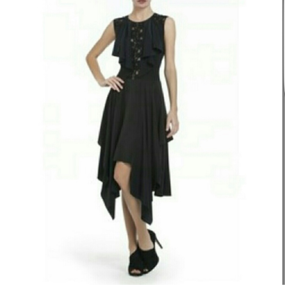 BCBG MaxAzria Beautiful Gienna Cascading Ruffled Lace-front Silk Dress Size 4